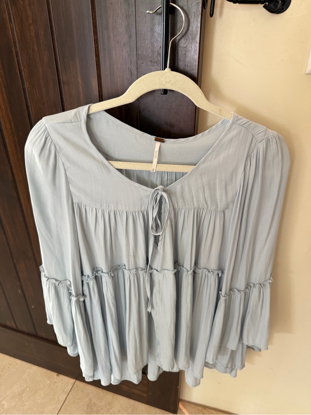 Free People Pale Blue Tiered Tie-Front Tunic